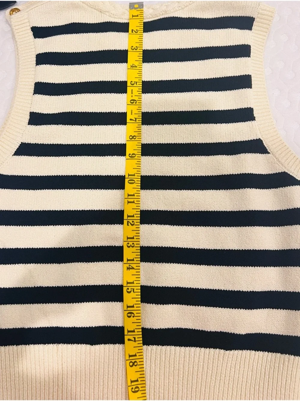 FRAME Harbor Striped Knit Vest Cream Navy Gold Button Nautical Coastal Chic S - Picture 8 of 10